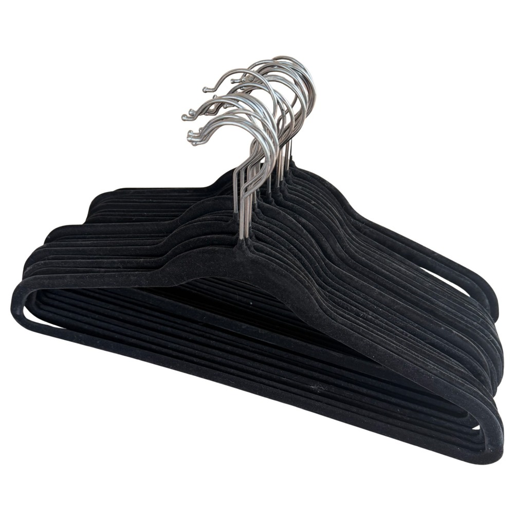 50 Pack Flocked Hangers Closet Space Saving Sturdy Non Slip Slim Design Black - Picture 6 of 13